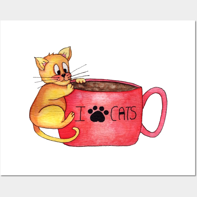 I Love Cats Cat On A Mug Wall Art by swagmaven